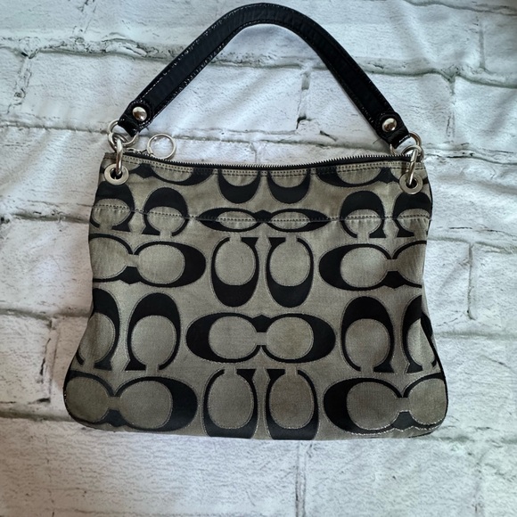 Authentic Coach Black and Brown Signature Shoulder Bag - Picture 4 of 14